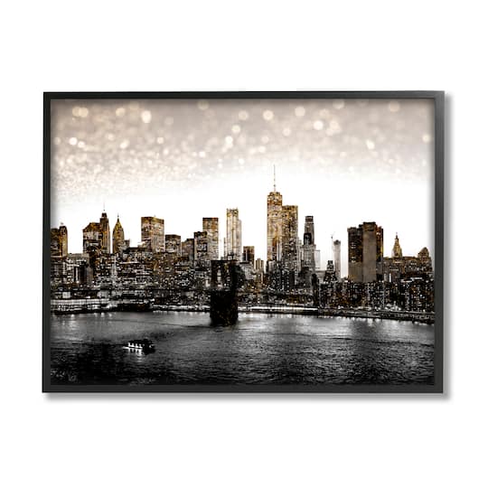 Stupell Industries New York Evening City Skyline Brooklyn Bridge Manhattan Framed Wall Art